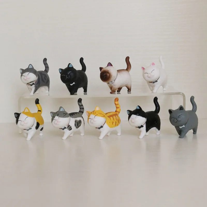 PVC 9 Styles Mini Cute Fat Bell Cats Figure Pendant Anime Keychain Charms Animal Expression Toy Gift Decorations