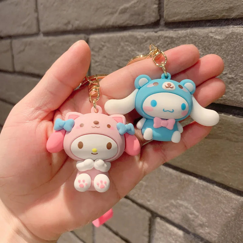 Anime Sanrio Hello Kitty Figures Keychain Kuromi My Melody Action Figural Model PVC Key Ring Cinnamoroll Figurine Birthday Gifts
