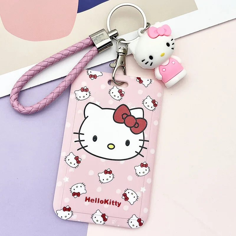 Kawaii Sanrio Hello Kitty Cinnamoroll Kuromi My Melody Anime Keychain Pendant KT Cat Card Holder Lanyard Card Holders for Girl