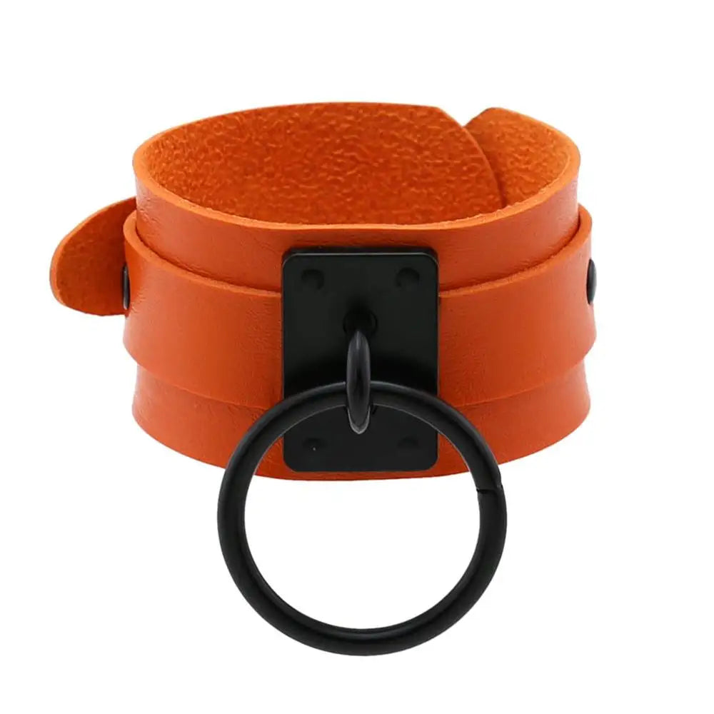 Newest Black O-Round Leather Bracelets for Women Girls 2023 Punk Gothic Anime Wide Bracelet Bangles Men Party Jewelry