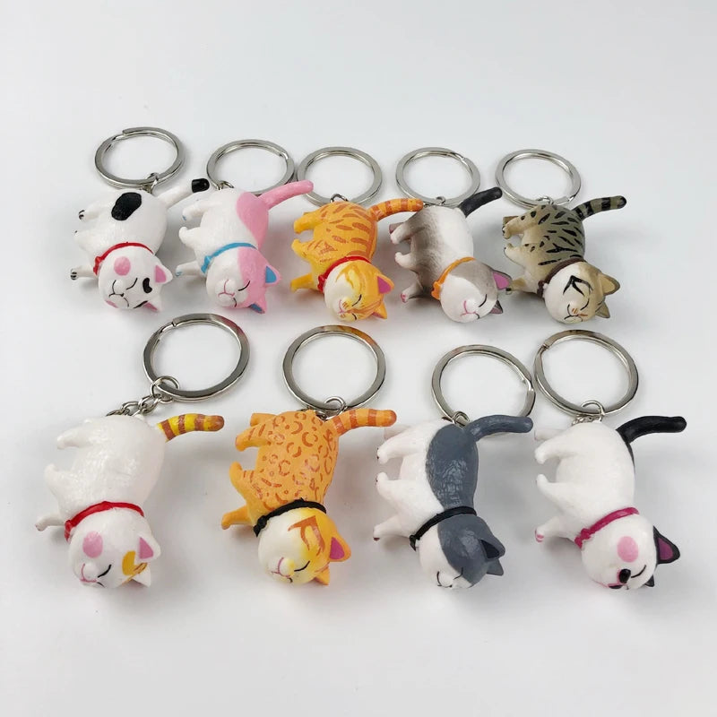 PVC 9 Styles Mini Cute Fat Bell Cats Figure Pendant Anime Keychain Charms Animal Expression Toy Gift Decorations