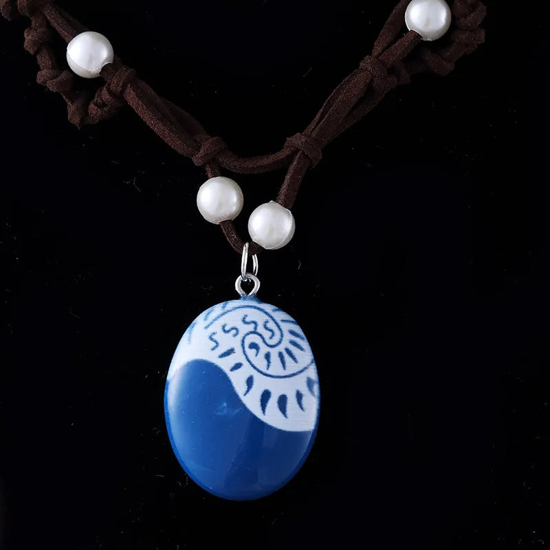 Anime Movie Princess Moana Necklace Cosplay Handmade Braided Leather Rope Necklace for Women Girl Jewelry Prop Accessories