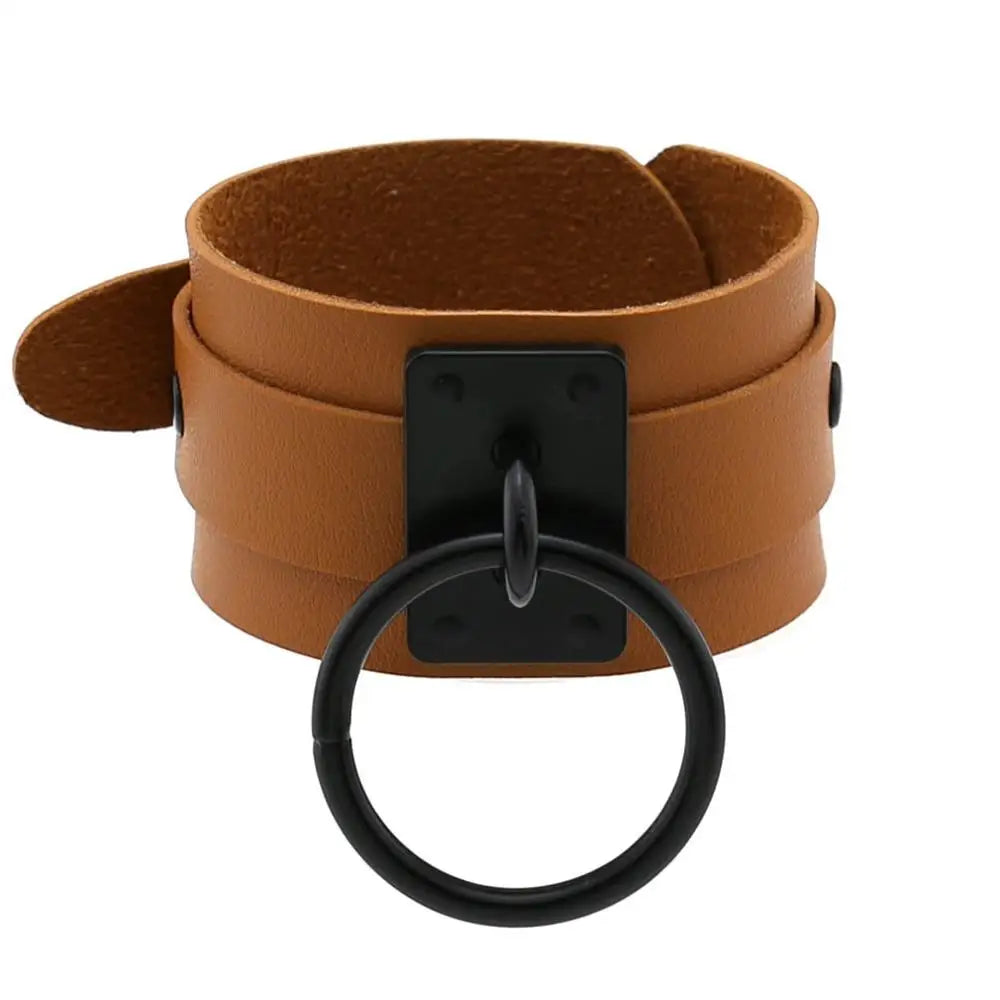 Newest Black O-Round Leather Bracelets for Women Girls 2023 Punk Gothic Anime Wide Bracelet Bangles Men Party Jewelry