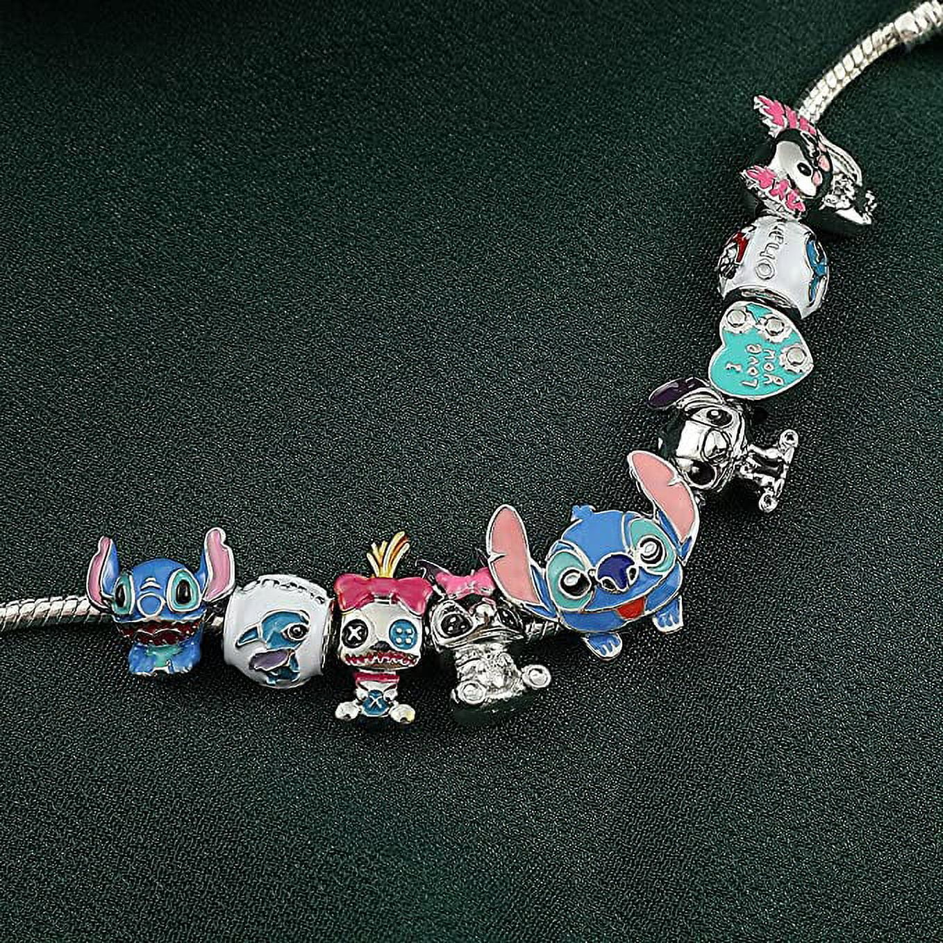 Anime Stitch Charm Bracelet Jewelry - Ohana Means Family Anime Cartoon Charm Bracelet Gifts for Women Girl