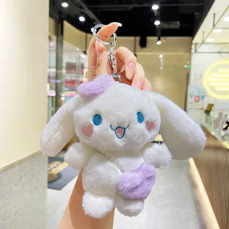 12Cm Sanrio Cartoon Anime Keychain Plush Love Purple Blue Pink Toy Cinnamoroll Cute Soft Stuffed Dolls Pendant Kid Birthday Gift