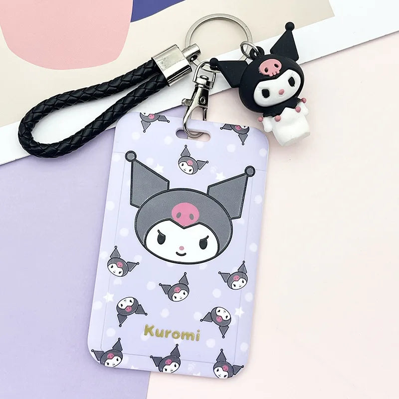 Kawaii Sanrio Hello Kitty Cinnamoroll Kuromi My Melody Anime Keychain Pendant KT Cat Card Holder Lanyard Card Holders for Girl