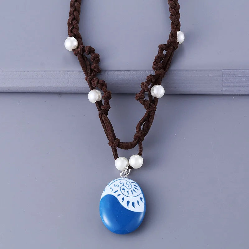 Anime Movie Princess Moana Necklace Cosplay Handmade Braided Leather Rope Necklace for Women Girl Jewelry Prop Accessories