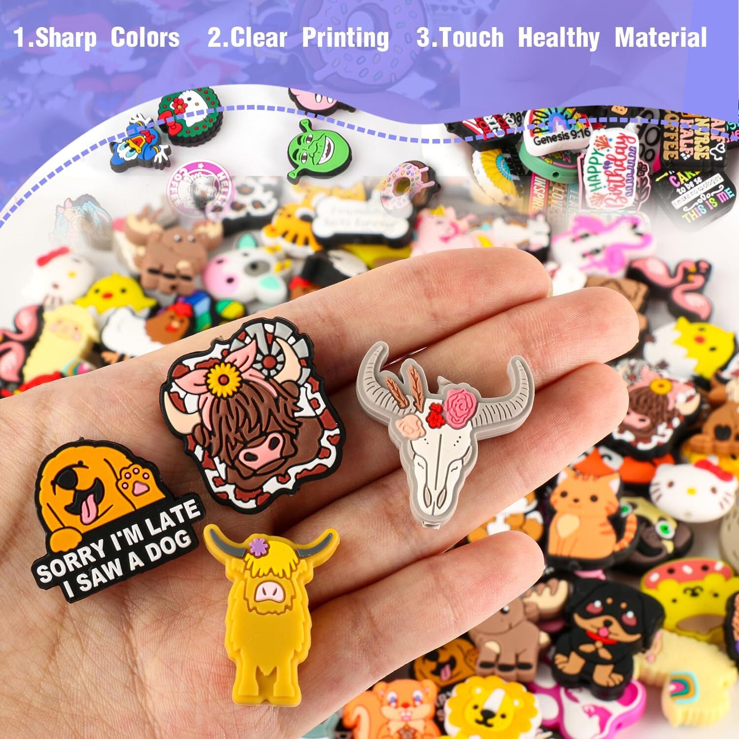 80Pcs Non-Repeat Cartoon Silicone Focal Beads for Pens, Random Focal Beads Bu...