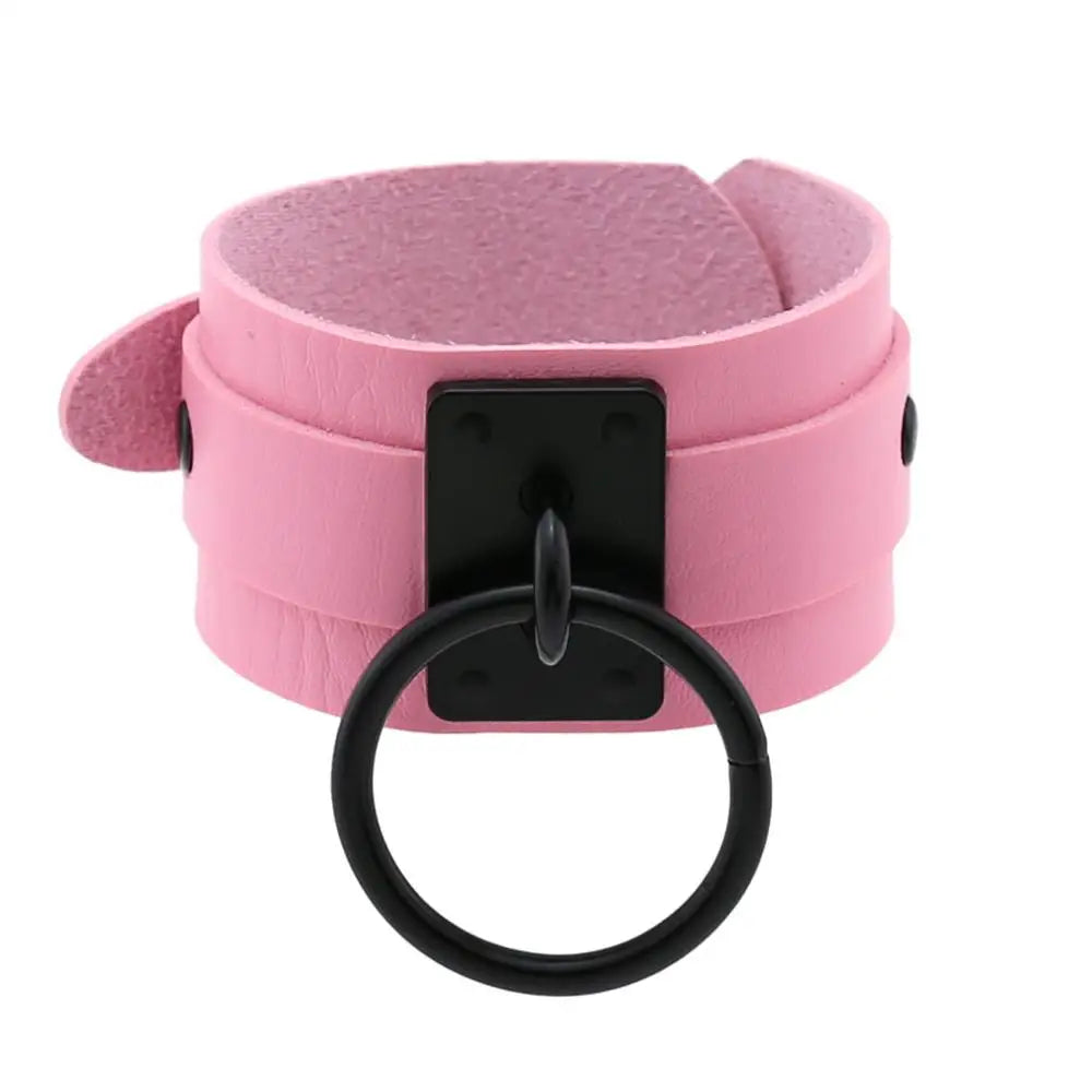 Newest Black O-Round Leather Bracelets for Women Girls 2023 Punk Gothic Anime Wide Bracelet Bangles Men Party Jewelry