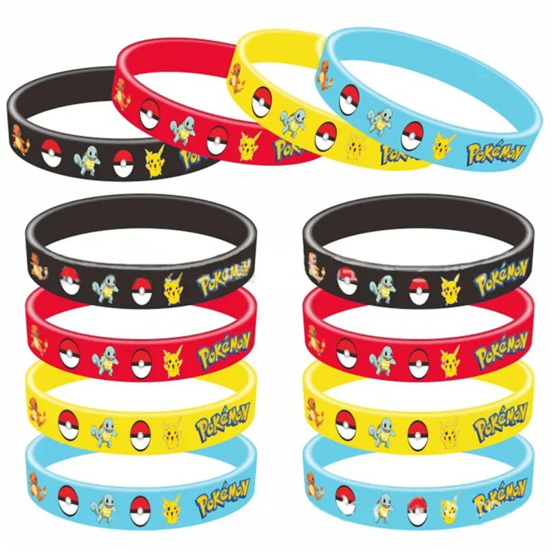 12Pcs Pokemon Bracelet Anime Action Figures Pikachu Charmander Children Cartoon Silicone Wristband Bracelets Party Cosplay Gifts