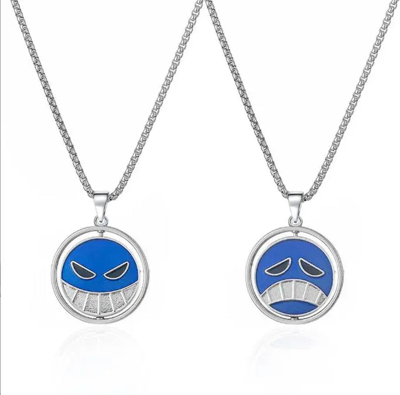 Anime One Piece Necklace Portgas D Ace Keychain Metal Necklaces Jewelry Creative Rotating Pendant Chains Choker Keychain