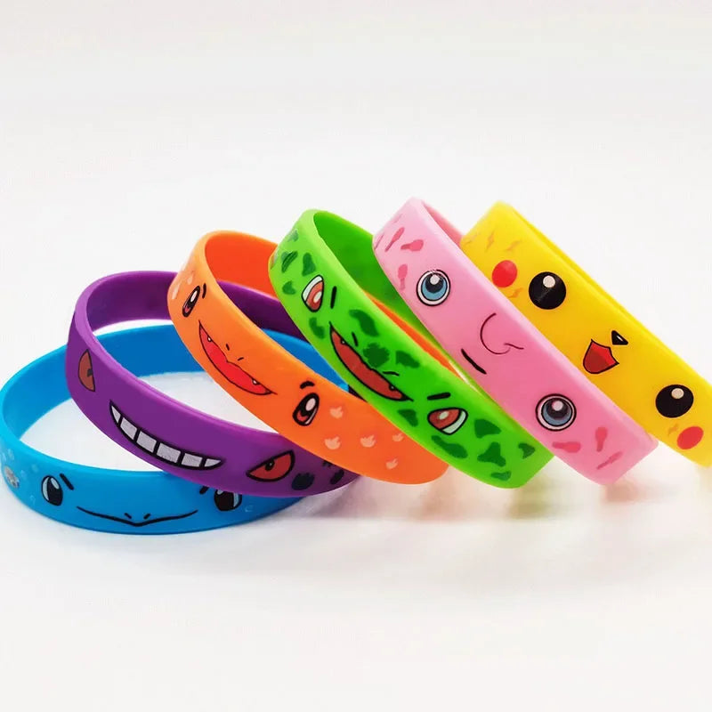 12Pcs Pokemon Bracelet Anime Action Figures Pikachu Charmander Children Cartoon Silicone Wristband Bracelets Party Cosplay Gifts