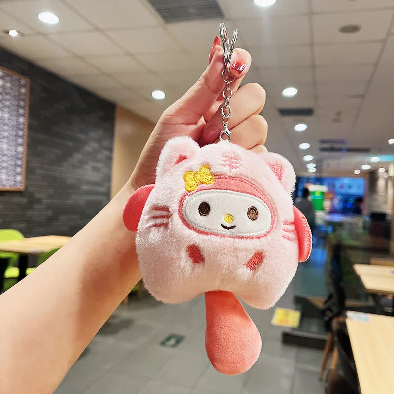 산리오 Fish Plush Keychain Cartoon Sanrio Plush Cinnamoroll 쿠로미 시나모롤 Pompompurin 키링 Cartoon Anime Pendant Kawaii Bag Decor Kid Girl