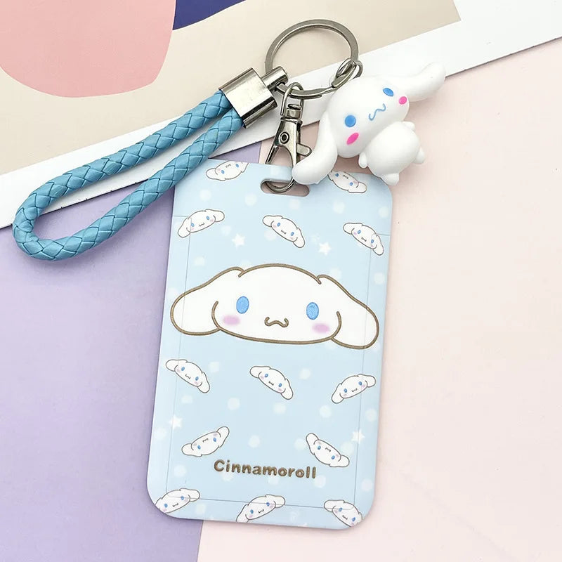 Kawaii Sanrio Hello Kitty Cinnamoroll Kuromi My Melody Anime Keychain Pendant KT Cat Card Holder Lanyard Card Holders for Girl