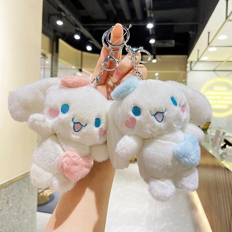 12Cm Sanrio Cartoon Anime Keychain Plush Love Purple Blue Pink Toy Cinnamoroll Cute Soft Stuffed Dolls Pendant Kid Birthday Gift