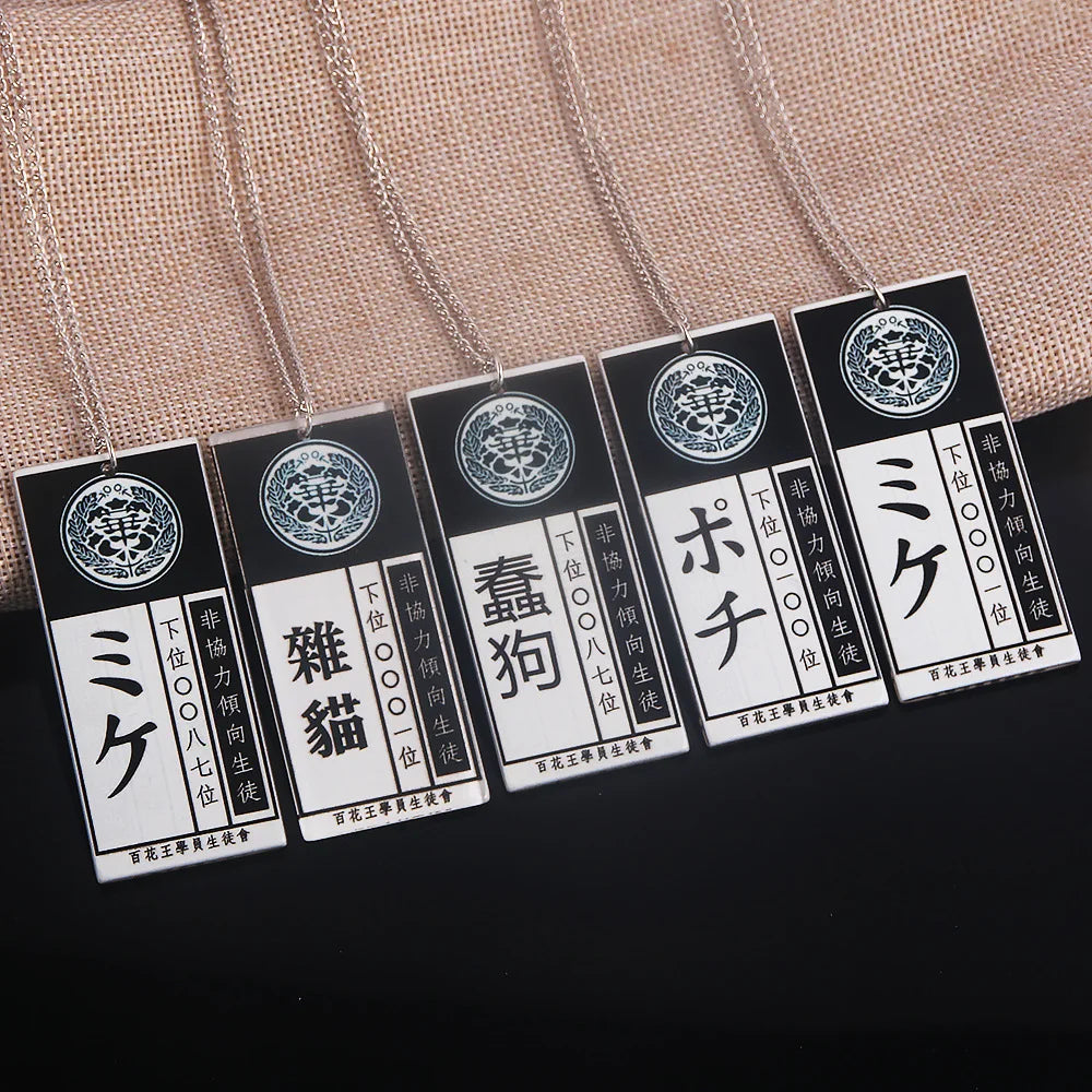Anime Hot Cool Cosplay Props Kakegurui Yumeko Jabami Acrylic Necklace Pendant Accessories School Name Card Cosplay Accessories