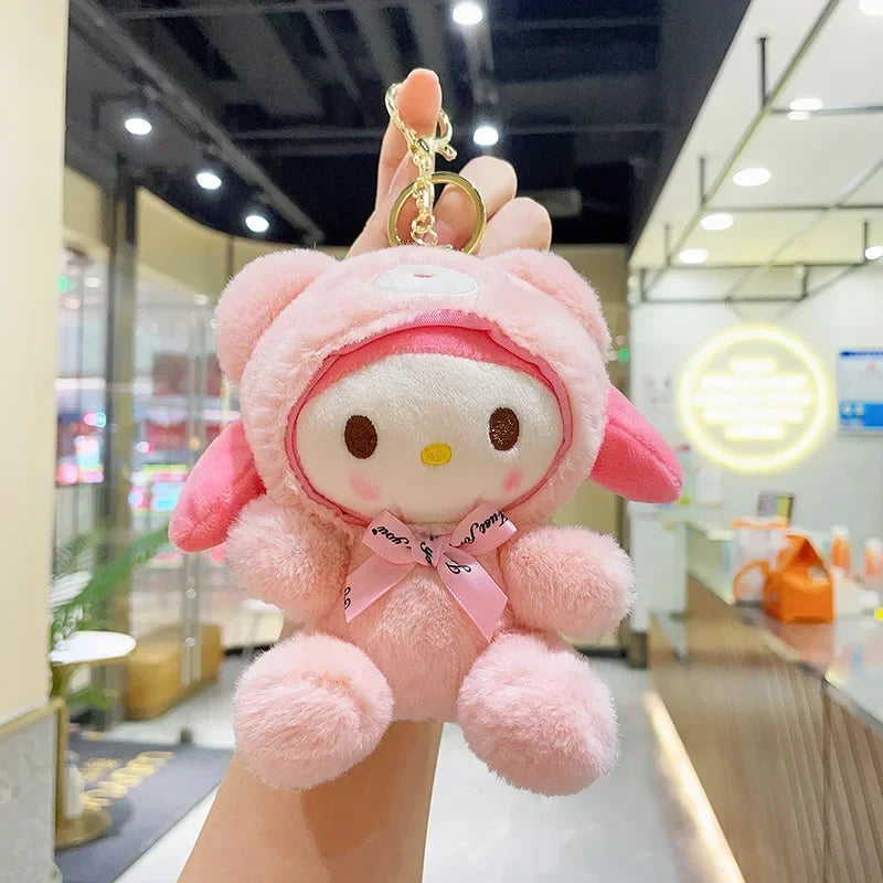 12Cm Sanrio Cartoon Anime Keychain Plush Love Purple Blue Pink Toy Cinnamoroll Cute Soft Stuffed Dolls Pendant Kid Birthday Gift