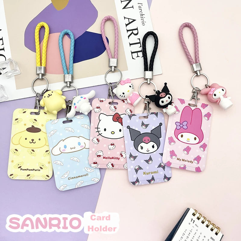 Kawaii Sanrio Hello Kitty Cinnamoroll Kuromi My Melody Anime Keychain Pendant KT Cat Card Holder Lanyard Card Holders for Girl