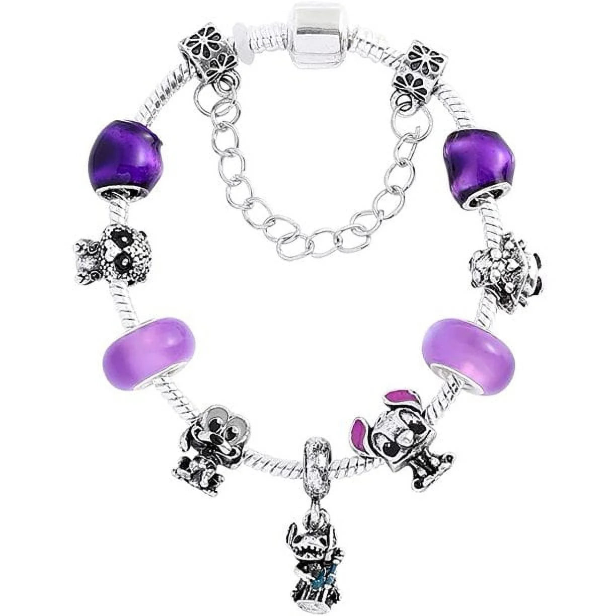 Anime Stitch Charm Bracelet Jewelry - Ohana Means Family Anime Cartoon Charm Bracelet Gifts for Women Girl