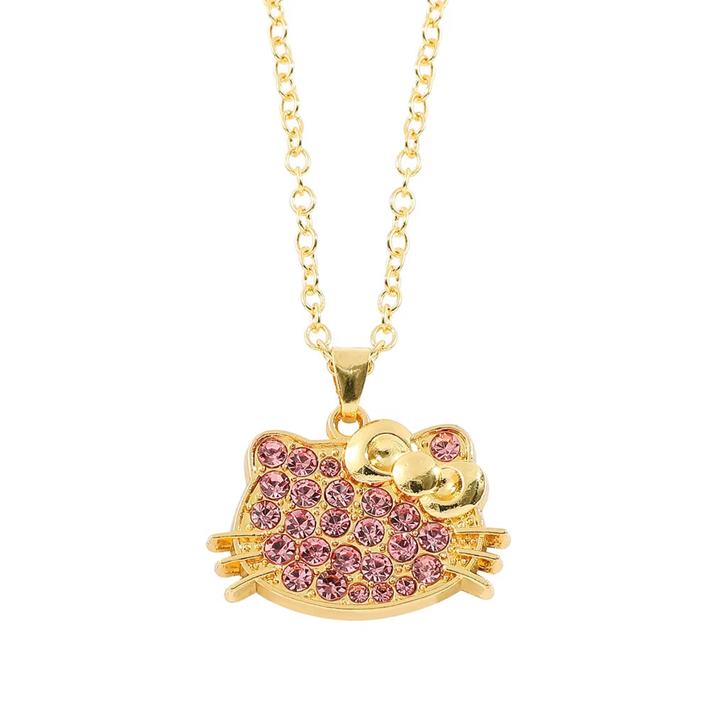 Anime Sanrio Hello Kitty Necklace Cartoon Figure KT Cat Gold Color Pendant Necklace Kawaii Jewelry Accessories Gifts
