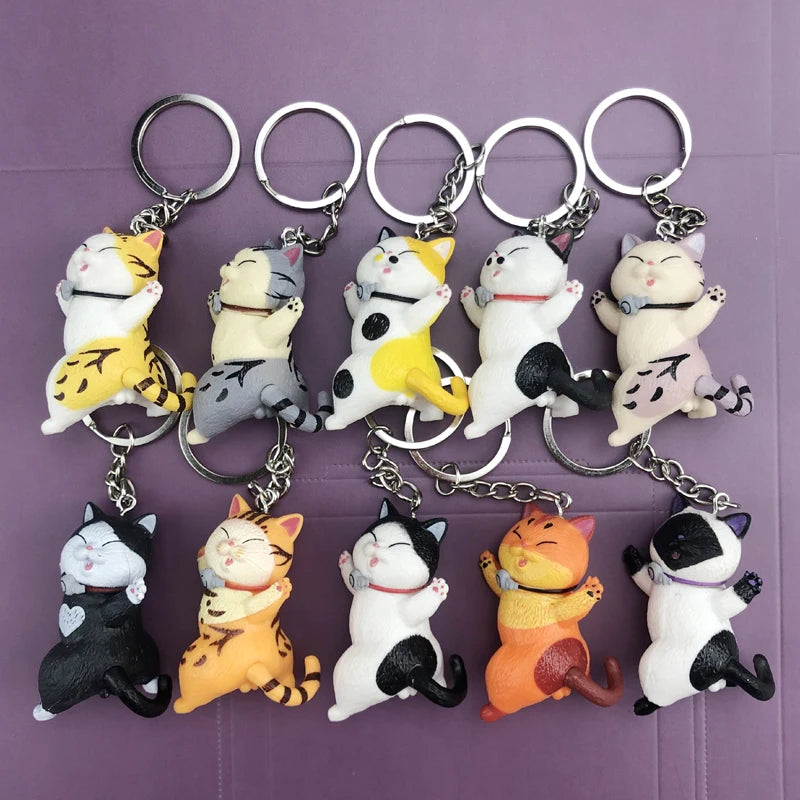 PVC 9 Styles Mini Cute Fat Bell Cats Figure Pendant Anime Keychain Charms Animal Expression Toy Gift Decorations