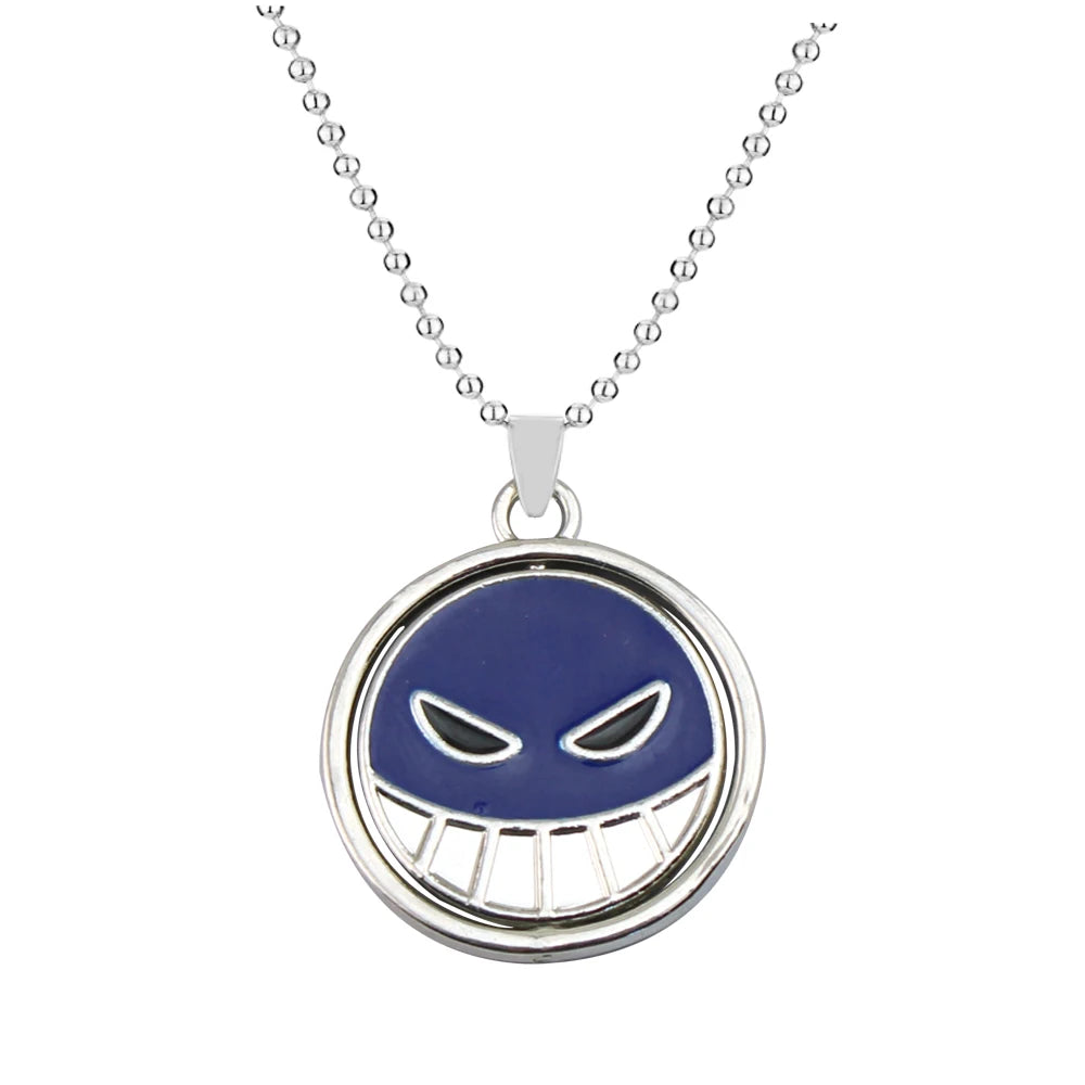 Anime One Piece Necklace Portgas D Ace Keychain Metal Necklaces Jewelry Creative Rotating Pendant Chains Choker Keychain