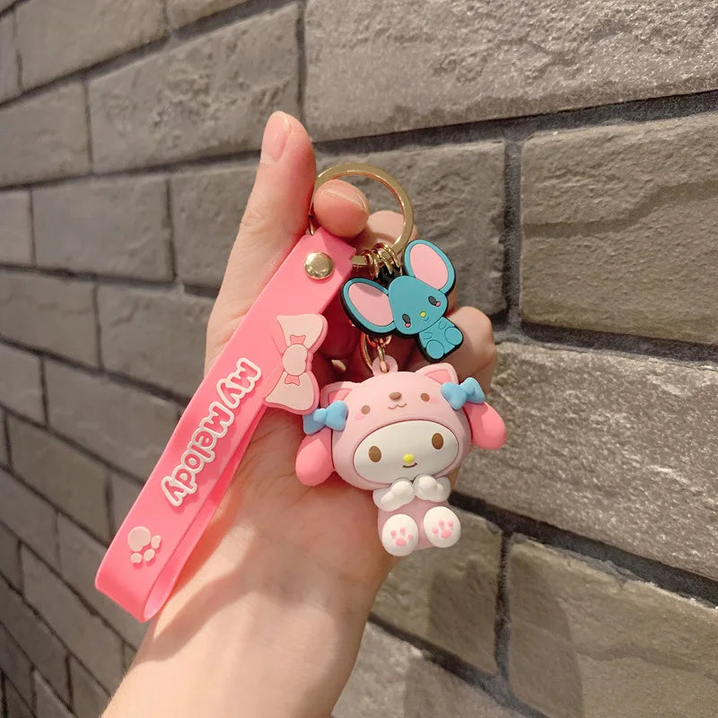 Anime Sanrio Hello Kitty Figures Keychain Kuromi My Melody Action Figural Model PVC Key Ring Cinnamoroll Figurine Birthday Gifts