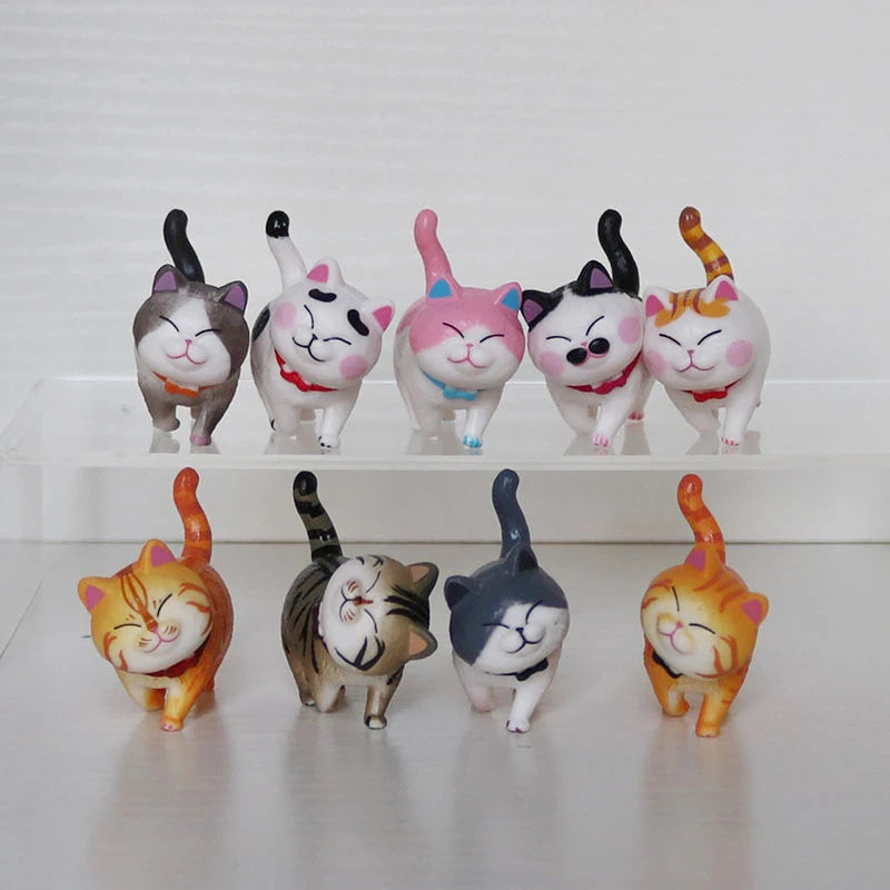 PVC 9 Styles Mini Cute Fat Bell Cats Figure Pendant Anime Keychain Charms Animal Expression Toy Gift Decorations