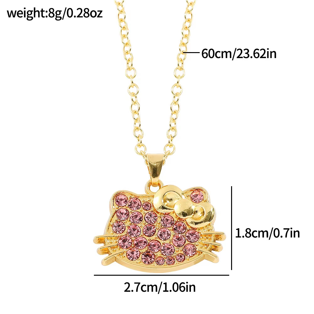 Anime Sanrio Hello Kitty Necklace Cartoon Figure KT Cat Gold Color Pendant Necklace Kawaii Jewelry Accessories Gifts