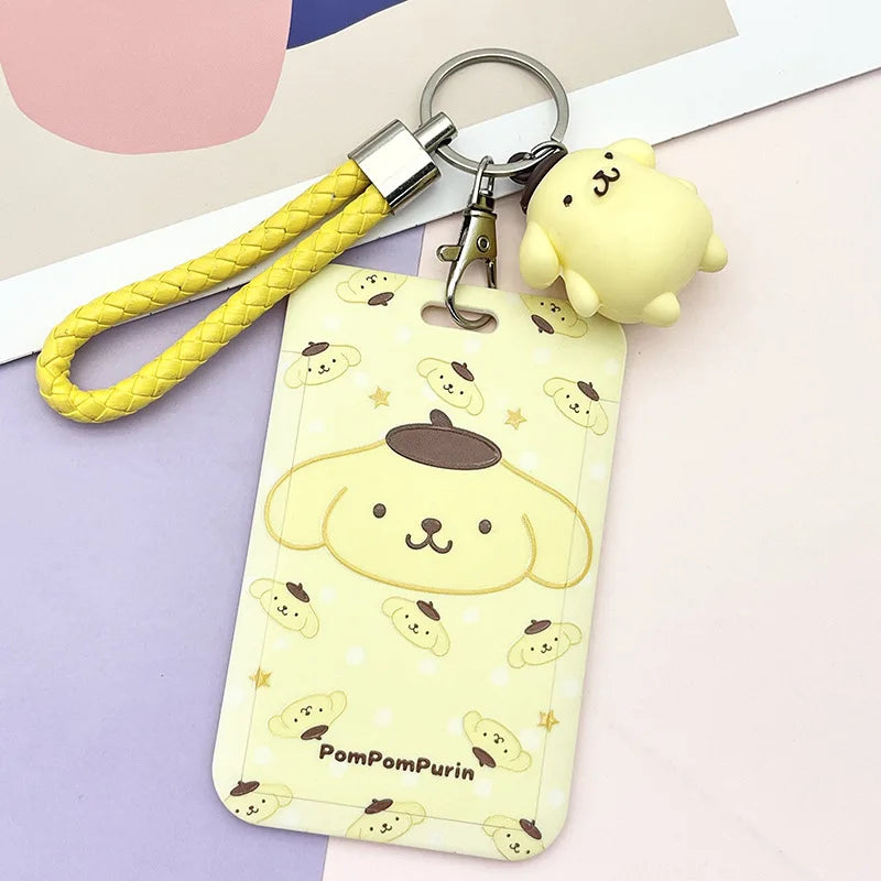 Kawaii Sanrio Hello Kitty Cinnamoroll Kuromi My Melody Anime Keychain Pendant KT Cat Card Holder Lanyard Card Holders for Girl