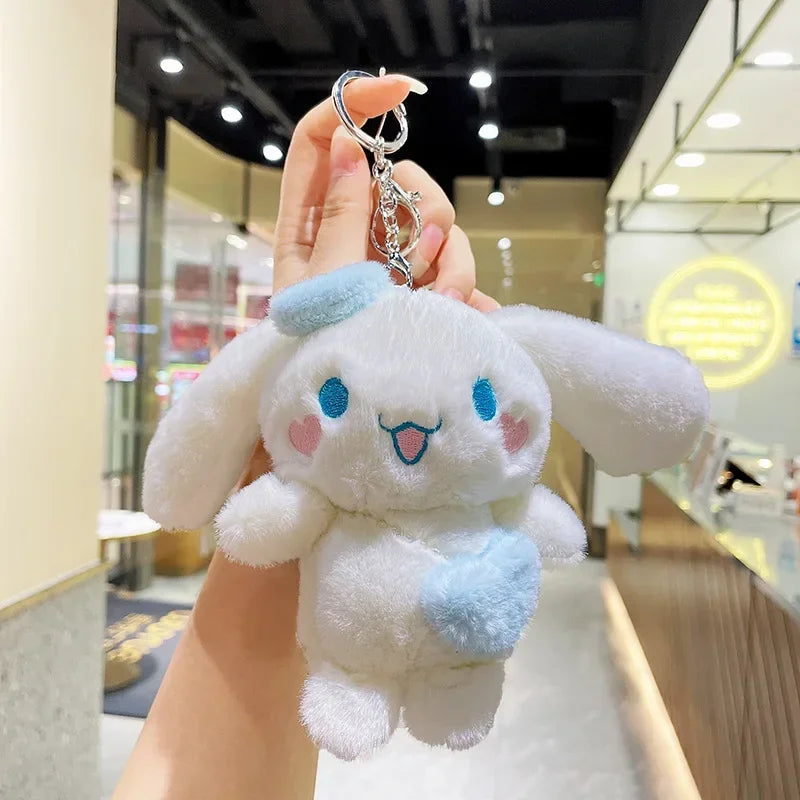 12Cm Sanrio Cartoon Anime Keychain Plush Love Purple Blue Pink Toy Cinnamoroll Cute Soft Stuffed Dolls Pendant Kid Birthday Gift