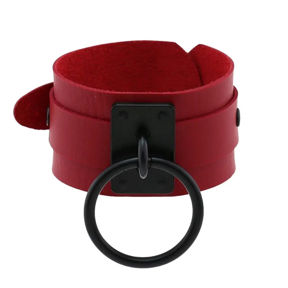 Newest Black O-Round Leather Bracelets for Women Girls 2023 Punk Gothic Anime Wide Bracelet Bangles Men Party Jewelry