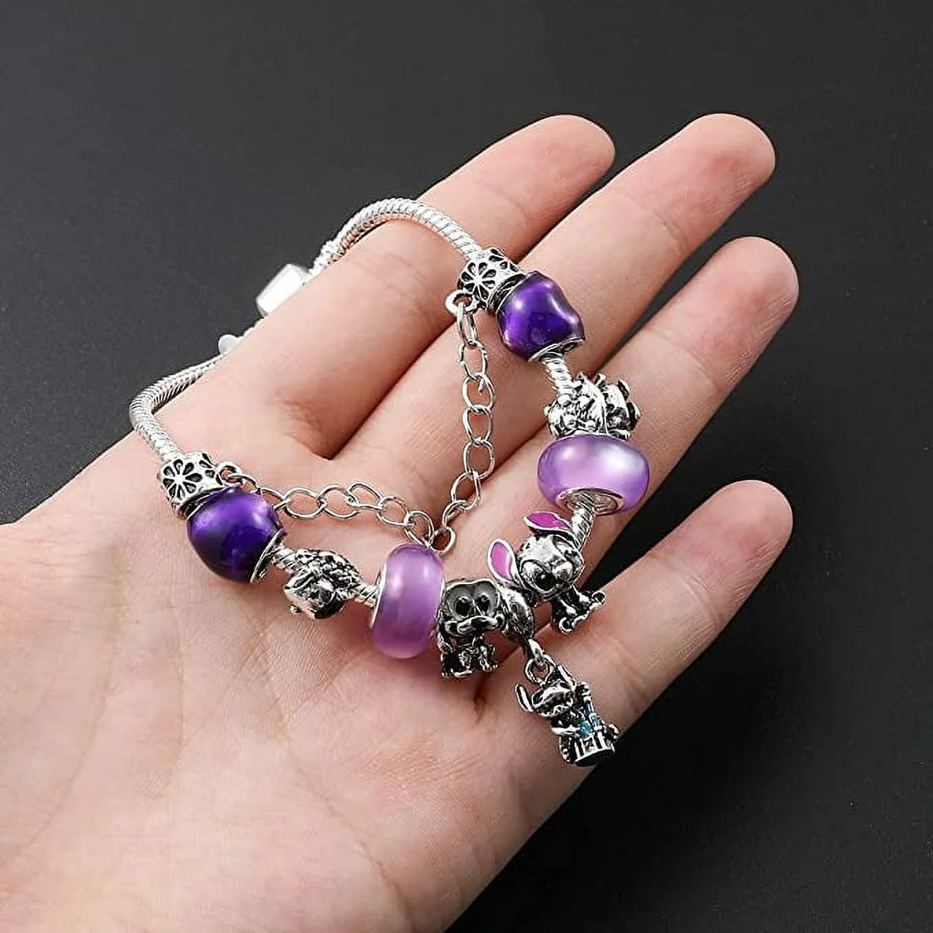 Anime Stitch Charm Bracelet Jewelry - Ohana Means Family Anime Cartoon Charm Bracelet Gifts for Women Girl