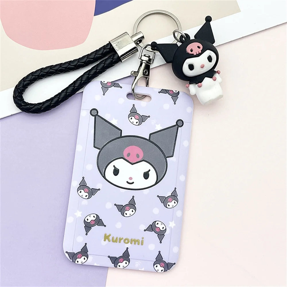 Kawaii Sanrio Hello Kitty Cinnamoroll Kuromi My Melody Anime Keychain Pendant KT Cat Card Holder Lanyard Card Holders for Girl