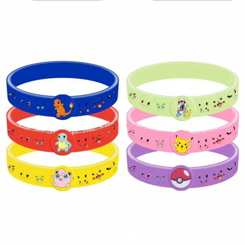12Pcs Pokemon Bracelet Anime Action Figures Pikachu Charmander Children Cartoon Silicone Wristband Bracelets Party Cosplay Gifts