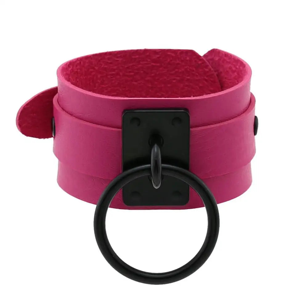 Newest Black O-Round Leather Bracelets for Women Girls 2023 Punk Gothic Anime Wide Bracelet Bangles Men Party Jewelry