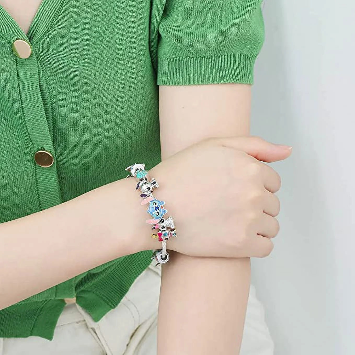 Anime Stitch Charm Bracelet Jewelry - Ohana Means Family Anime Cartoon Charm Bracelet Gifts for Women Girl