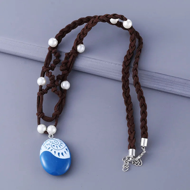 Anime Movie Princess Moana Necklace Cosplay Handmade Braided Leather Rope Necklace for Women Girl Jewelry Prop Accessories