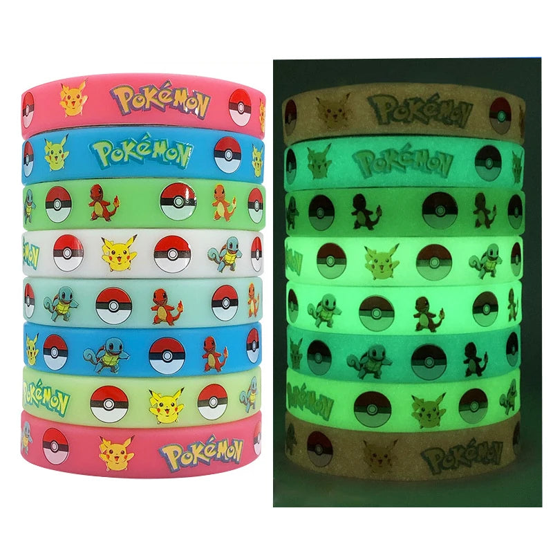 Pokemon Bracelet Anime Pocket Pikachu Noctilucent Cartoon Silicone Wristband Bracelets Party Gifts Cosplay Accessoires Toys
