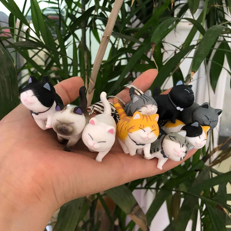 PVC 9 Styles Mini Cute Fat Bell Cats Figure Pendant Anime Keychain Charms Animal Expression Toy Gift Decorations