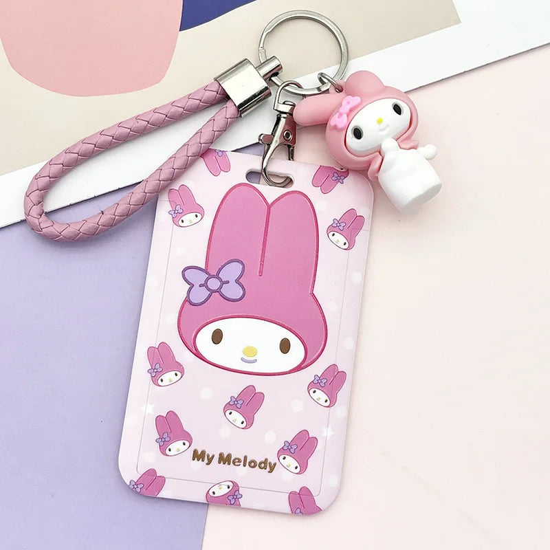 Kawaii Sanrio Hello Kitty Cinnamoroll Kuromi My Melody Anime Keychain Pendant KT Cat Card Holder Lanyard Card Holders for Girl