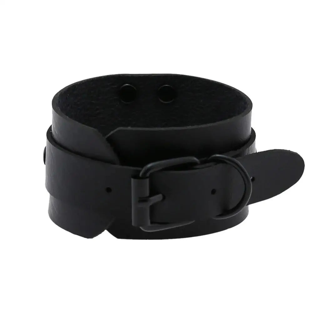 Newest Black O-Round Leather Bracelets for Women Girls 2023 Punk Gothic Anime Wide Bracelet Bangles Men Party Jewelry