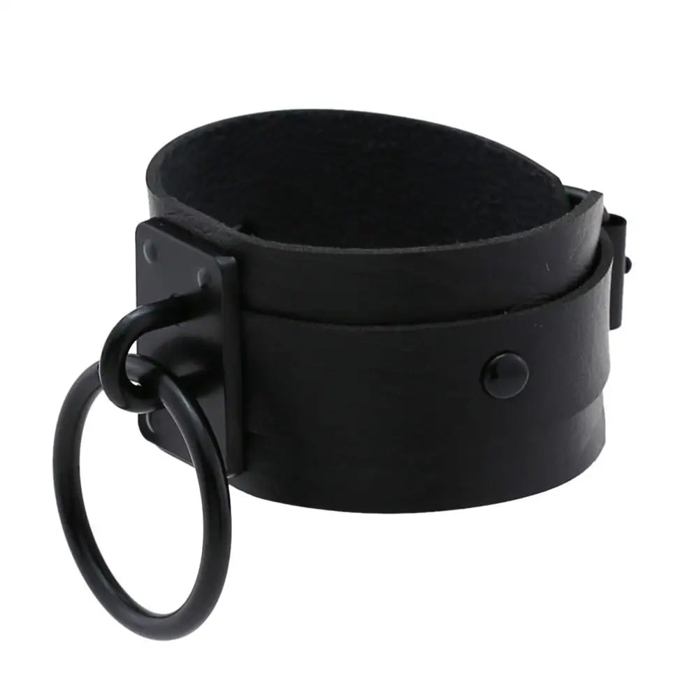 Newest Black O-Round Leather Bracelets for Women Girls 2023 Punk Gothic Anime Wide Bracelet Bangles Men Party Jewelry