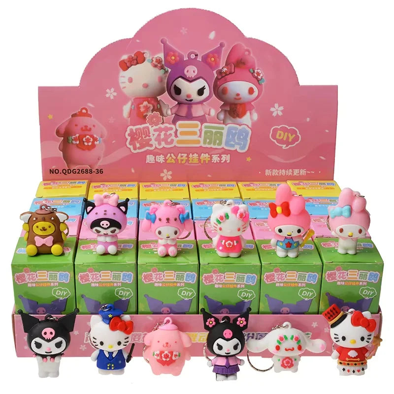Anime Sanrio Hello Kitty Black Girl Keychain Pendant Character Pokémon Pikachu Keychain Blind Box Toy Children'S Birthday Gift