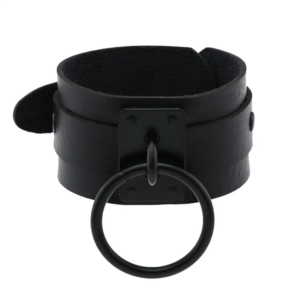 Newest Black O-Round Leather Bracelets for Women Girls 2023 Punk Gothic Anime Wide Bracelet Bangles Men Party Jewelry