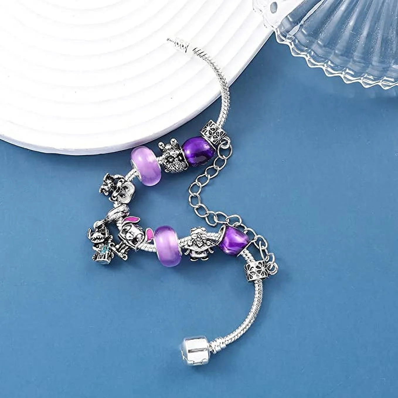 Anime Stitch Charm Bracelet Jewelry - Ohana Means Family Anime Cartoon Charm Bracelet Gifts for Women Girl