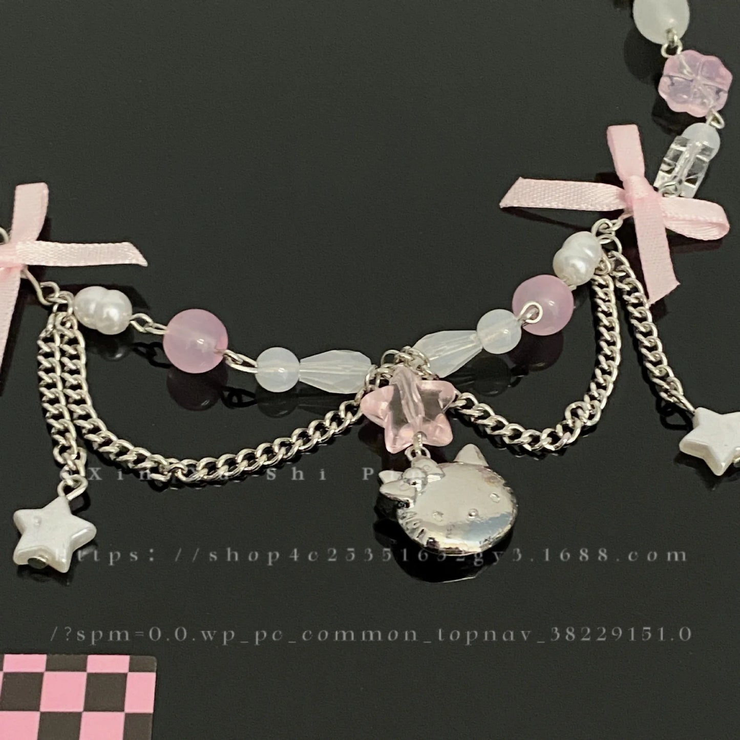 Sanrio Hello Kitty Necklace Anime Cute Kawaii Bow Beaded Star Accessories Necklace Women Elegant Clavicle Chain Jewelry Gift