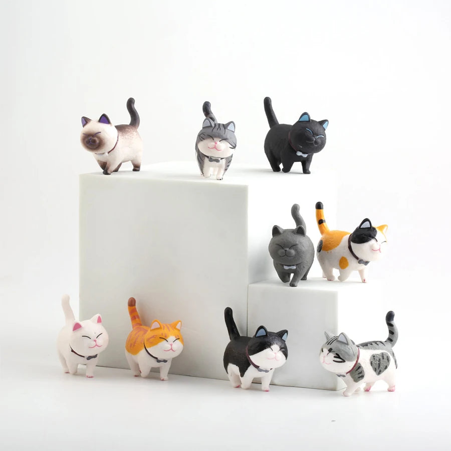PVC 9 Styles Mini Cute Fat Bell Cats Figure Pendant Anime Keychain Charms Animal Expression Toy Gift Decorations