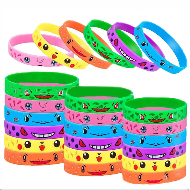 12Pcs Pokemon Bracelet Anime Action Figures Pikachu Charmander Children Cartoon Silicone Wristband Bracelets Party Cosplay Gifts