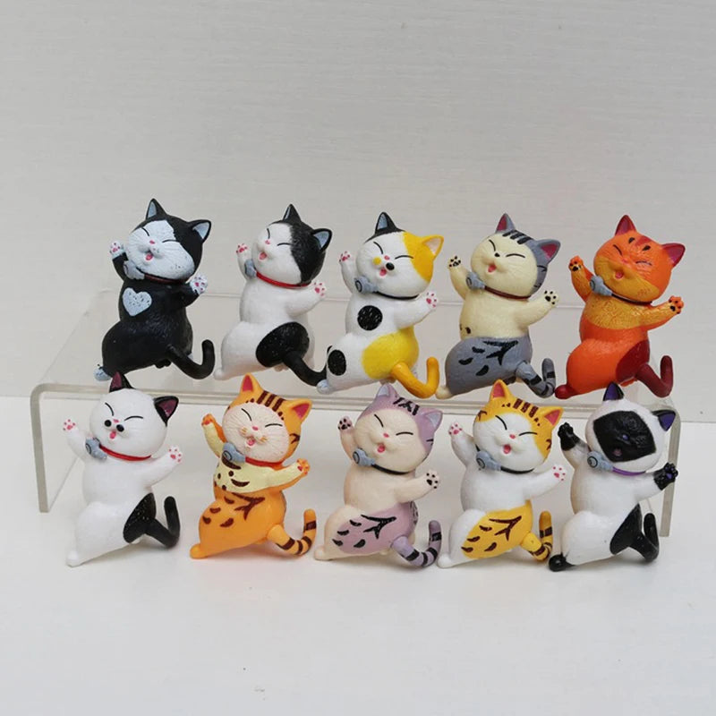 PVC 9 Styles Mini Cute Fat Bell Cats Figure Pendant Anime Keychain Charms Animal Expression Toy Gift Decorations